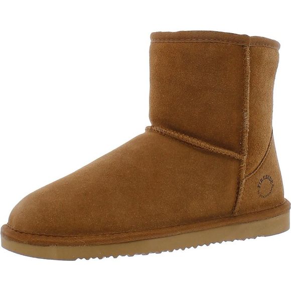 Fireside by Dearfoams Womens Tan Suede Slip On Winter & Snow Boots Shoes NWT - Picture 1 of 3